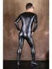 S5XL Winter Fleece PU Leather Catsuit Mens Thermal Underwear Tight Warm Bodysuit Jumpsuit Leotard Conjoined Body Pyjama Unitard 231228