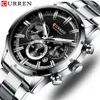 CURREN montres à Quartz de mode de luxe classique argent et noir horloge montre homme montre-bracelet pour homme avec calendrier Chronograph217a