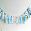 First Kids Birthday Party Highchair Garland 1 2 3 Light Blue Prince Backdrops Decoration Baby Shower Crown Banner 231227