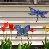 Honglandmetal Butterfly Dragonfly Garden Decoration Sculpture Statue for Wall Art Ornaments of Patio Yard 2 Pcs 231227