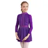 Palco desgaste adolescente meninas patinação artística desempenho traje manga longa brilhante malha collant vestido dancewear para dança lírica balé ginástica