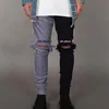 Jean Homme Męskie czarne białe patchwork dżinsy Y2K Autumn Foot Zip Up Ripped Hip Hop Vintage chude dżinsowe spodnie Pantalon Cargo 231227