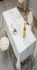 Nappe de table en lin décoratif en plumes brodées avec pompon, imperméable à l'huile, épaisse, rectangulaire, pour Table à manger de mariage, J2210183634765