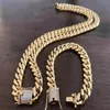 Mens Miami Cuban Link Bracelet & Chain Set 18k Gold Plated 14mm Diamond Clasp240j