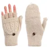 Gants de cyclisme 1 paire de laine pour femmes avec rabat de mitaine rabattable chauffe-mains mitaines convertibles hiver (Beige)