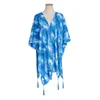 Women's Swimwear OMCHION Summer Flowers Sweet Tie Dye Embroidered Beach Cover Up Printed Tassel Sexy Kimono Female Loose Chiffon Top