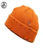 FS modna dekoracja pinu Zużycie otworu Krótki giełdanie czapki zimowe dzianiny czapki Hip Hop Beanie dla kobiet mężczyzn pomarańczowy Cap7089916
