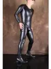 S5XL Winter Fleece PU Leather Catsuit Mens Thermal Underwear Tight Warm Bodysuit Jumpsuit Leotard Conjoined Body Pyjama Unitard 231228