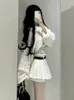 Koreanische Mode 3 Stück Rock Sets Frau Dünne Weste Beiläufige Kurze Bluse Sexy Y2k Mini Party Eleganten Anzug 2023 Herbst 231228