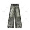 Y2K Streetwear Punk Hip Hop Jeans West Workwear Ripped Rap Style Loose Wash Plus Size Clothing Men Mopping Pants 231227