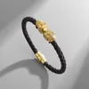 Link Bracelets Men's Leather Bracelet With Magnetic Clasp Fashion Classic Black Skull For Men Nordic Viking Amulet Jewelry