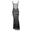 Casual Kleider Schwarz Kleid Frauen Mesh Backless Sheer Sexy Outfits Maxi Sommer Bodycon 2023 Elegante Vestidos Damen Y2k Kleidung