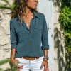 Blouses pour femmes Fashion V chemises à cou de cou à manches longues Pocket Pockets Design Reprod Down Collar Couleurs solides Fémininas décontractées