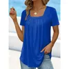 T-shirt da donna S-5XL Taglia elegante pieghettato collo quadrato stampa T-shirt donna manica corta T 2023 estate pendolare casual magliette allentate