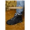 Zwart lederen wintermode roterende knoppen veiligheidsschoenen heren waterdichte werklaarzen anti-lek beschermende schoenen 231225