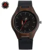REDFIRE Irregular Engraving Hollow Dial Ebony Wood Watch Men Quartz Movement Black Genuine Leather Mens Wristwatch Pin Buckle220M