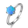 LuckyShine 6 PCS Lot Royal Style Round Blue Fire Opal Gemstone 925 Silver Women Wedding Rings Family Friend Holiday Gift Rings222i