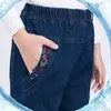 Baggy taille haute bleu droit jean pantalon femmes broderie poche grande taille 5xl Vaqueros pantalons décontracté maman Denim Spodnie 231228