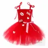 Saint Valentin enfants robes de soirée filles amour coeur lettre lèvre dentelle tulle tutu robe robe de bal enfants gaze rouge princesse vêtements Z6360