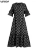 Casual Dresses Vonda 2023 Summer Polka Dot Maxi Dress Women Half Sleeve Holiday Robe Party Printed Bohemian Sundress Loose Long Vestidos