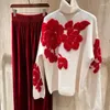 Frauenpullover KUSAHIKI Mode Roter Jacquard Pullover Gestrickter Pullover 2023 Herbst Winter Pull Femme Kausal Langarm Rollkragen