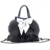 Bolsa de cintura Bola de balde feminino True Hair Korean Edition Fashion Bow Handbag requintado Birthday Birthday Gift