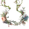 Pink Blue Flower Hair Jewelry Artificial Flower Tiara Hårband Brud Summer Wreath Leaves Garland Hårtillbehör för kvinnor VL344S