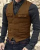 Suit Vest Brown Burgundy Herringbone wełna Tweed Vintage steampunk w kamizelce formalne kamizelki biznesowe dla mężczyzn ślub 231227