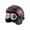 Motorcycle Helmets Helmet 3/4 Open Face Leather Cafe Racer Retro Vintage Scooter Casco Pilot Casque Motorbike Capacete De Moto Kasklar