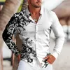 Camisas casuais masculinas Primavera e verão Camisa de terno Flor Blue Red Fashion Street Outdoor Top Plus Tamanho 2023