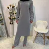 Etniska kläder 2024 Tvådel Muslim Set Dress Women Kaftan Turkiet Long Pant Suits Eid Caftan Marocain Abaya Khimar Hijab Islam kläder