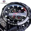 Forsining Relógio Automático Masculino Preto Auto-Vento Velocidade Carro Masculino Data Pulseira de Aço Militar Pulso Mecânico Relojes Hombre248M