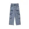 American High Street Jeans Women Spring Vintage Tide Brand Retro Multi-pocket Decoration Casual Straight Sports Pants