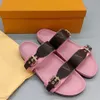 Luxury designer slides platform slippers bom dia flat comfort mule genuine leather women sandals buckle flip flops summer beach shoes C28