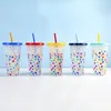 Creative love color changing cup 24oz/710ml PP beverage cold blue plastic water cups single color changing straw cup manufacturers love process 50pcs LT734