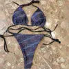 Sexy une épaule maillots de bain femmes à lacets string Bikini ensemble concepteur lettre imprimer une pièce maillot de bain licou pansement Biquinis