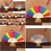 Party Favor Handmade 21cm Candy Painted Colors Rainbow Wedding Party Hand Fan Event Gifts and Favor Supplies ZA4500 Drop Delivery Home DH5LF