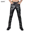 Idopy Men's Leather Pants Punk Style Skinny Zippers Party Stage Performance Night Club Steampunk Faux Pu Leather Trousers 231228