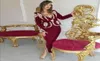 Karakou Algerien Burgundy Peplum 2021 Long Sleeve Gold Applique Sexy Slit Anklelength Everensue Prom Gown6750038