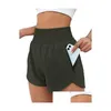 Lu Yoga Lemon Algin Womens Shorts Sports TyハイウエストトラックランニングレギンスサイドポケットアンチグレアエラスティックスリミングパンツTigh Dhark