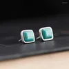 Boucles d'oreilles en peluche d'oreilles originales rétro nationales naturelles turquoise étalon de sterling sterling sterling s925 exquis carré géométrique s