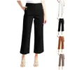 Pantalon pour femme en sergé extensible, court, jambe large, jambe droite, couleur