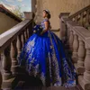 Bleu Quinceanera robes pour 16 fille col en V or Appliques dentelle perles princesse robes de bal anniversaire robe de bal robes 15 de Aons