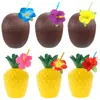 6pcs Tropische Zomer Ananas Kokosnoot Drinkbeker Strobekers Flamingo Hawaiian Luau Strand Zwembad Verjaardagsfeestje Decoraties 231227