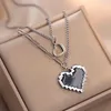 Collares colgantes bicapas de hiphop amando la cadena del cuello del corazón de la clavícula del esmalte negro de acero inoxidable para mujeres joyas de fiesta de gargantilla