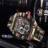 New top luxury men's watch quartz chronograph Swiss R men's ice out hip hop rubber strap sports men's watch224u