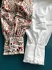 Bluzki damskie Kobiety białe lub Paisley Print koszulka z koronkowym szwem z długim rękawem stojak na stojak na okoł