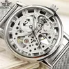 Sewor Mechanisch Horloge Zilver Mode Roestvrij Stalen Mesh Band Mannen Skeleton Horloges Topmerk Luxe Mannelijke Horloge J190706316K