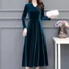 Fluwelen Vintage Dames Maxi-jurk OL-stijl Oversize Ronde Hals Lange Mouwen Avond Slim Fit Geplooid Bodycon Prom 231228