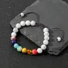 Strang YUOKIAA 8 mm 7 Chakra-Perle, weiße Kiefer, glattes schwarzes Glas, Behandlungsstein, Armband, Gebet, verstellbar, Schmuck, Geschenk